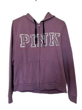 Victoria's Secret PINK Purple Full-Zip Hoodie with Silver Metallic Logo